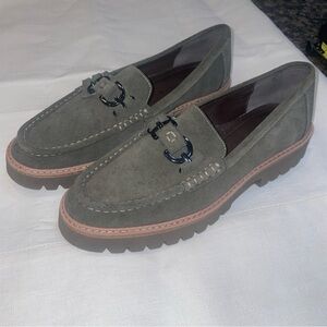 Donald J. Pliner Olive Suede Loafers with Brown Sole